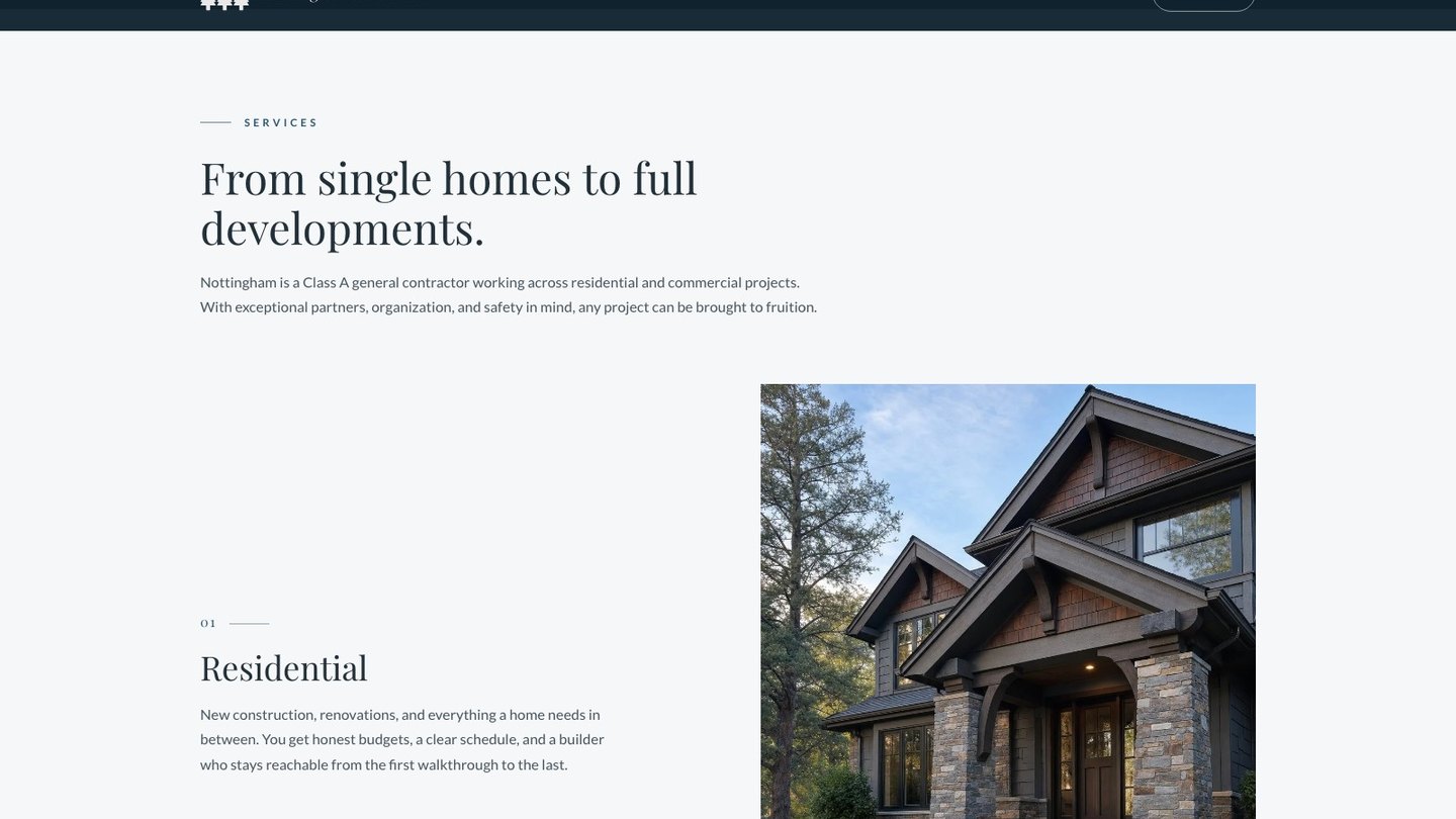 The services section of the new homepage