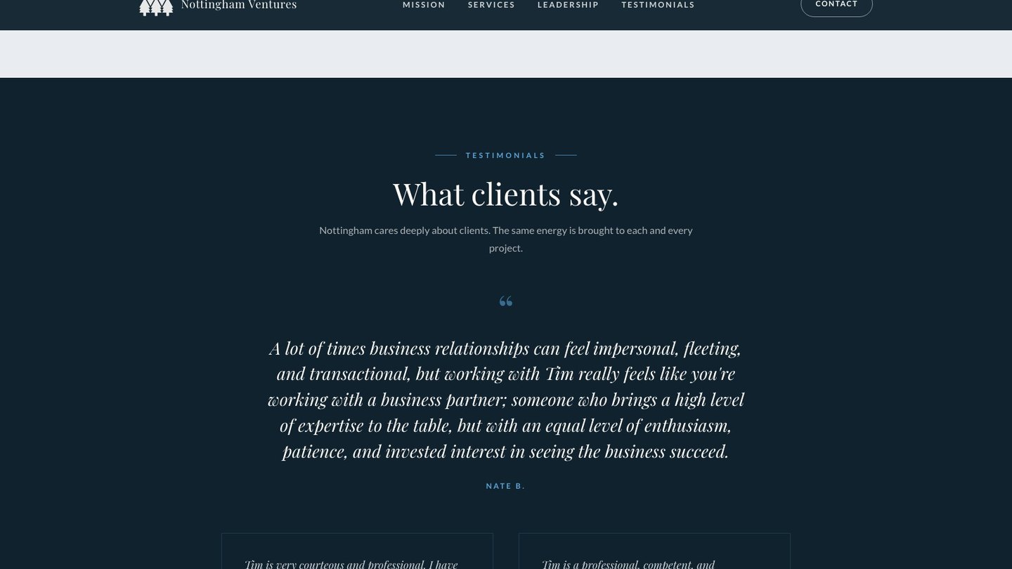 The testimonials section of the new homepage