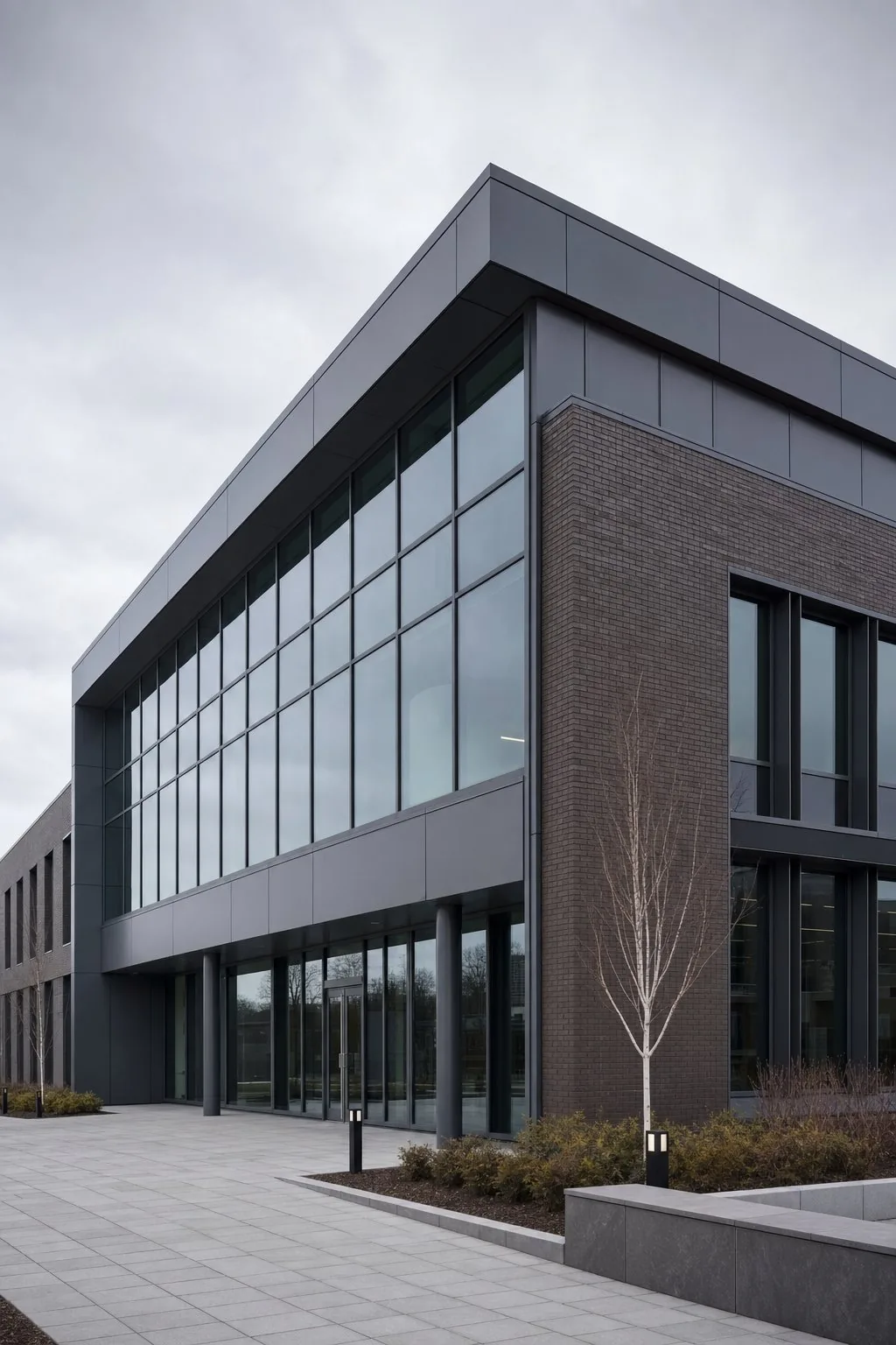 Modern commercial building with steel and glass facade