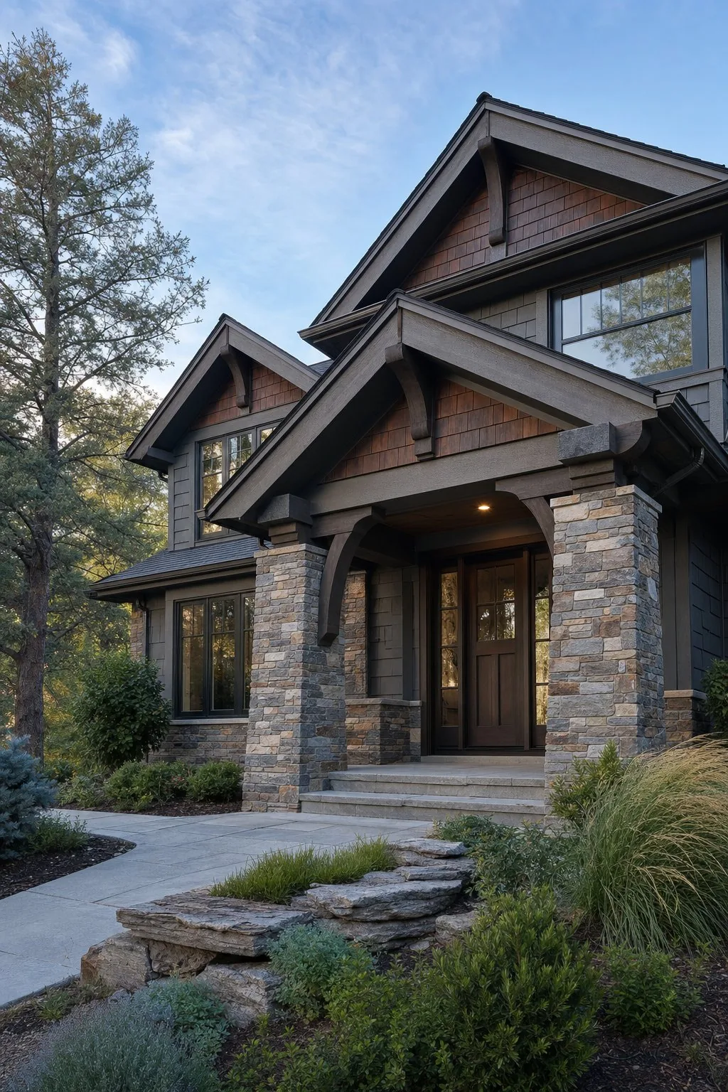 Craftsman residential home exterior in morning light