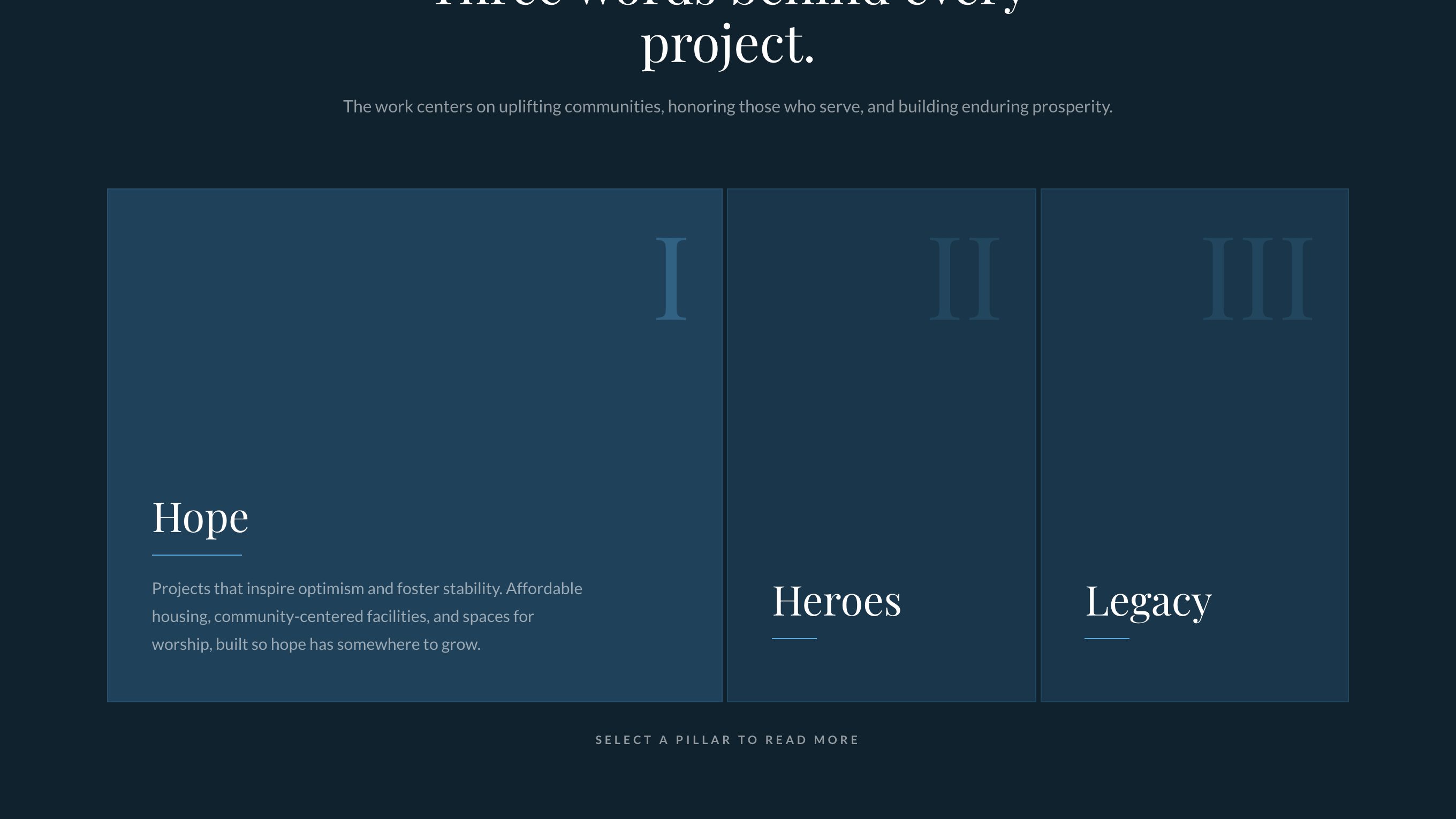 The mission section of the new homepage